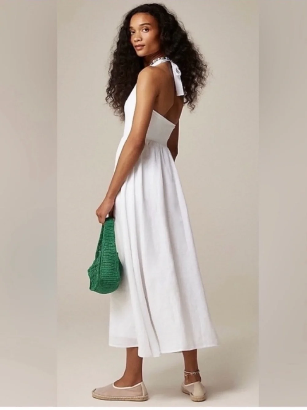 J Crew Halter Mixy Dress White Linen S